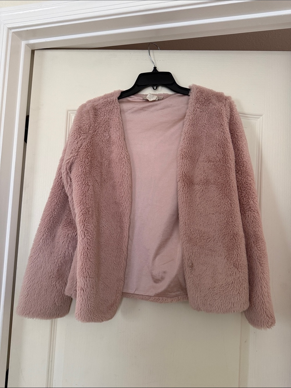 Bear Dance Plush Open-Front Teddy Jacket - Light Pink